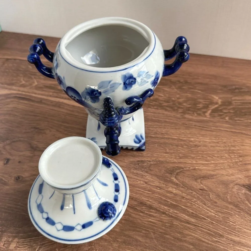 Hand-Painted Russian Gzhel Samovar, Blue and White Ceramic, Decorative Teapot - Picture 7 of 14